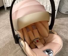 CYBEX Cloud T / Z / Z2 i-Size Platinum Infant Car Seat - Peach Pink - Rain Cover - Immaculate
