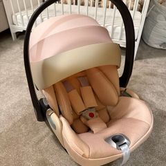 CYBEX Cloud T / Z / Z2 i-Size Platinum Infant Car Seat - Peach Pink - Rain Cover - Immaculate