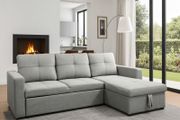 Light Grey Fabric Sofa Bed with storage 215 cm