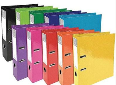 Lever Arch File 70mm ,5 Pack, Assorted Colours, 2 Rings, 70mm Spine, Water-Resistant, Reinforced Edge, Spine Label, Finger Pull Ring