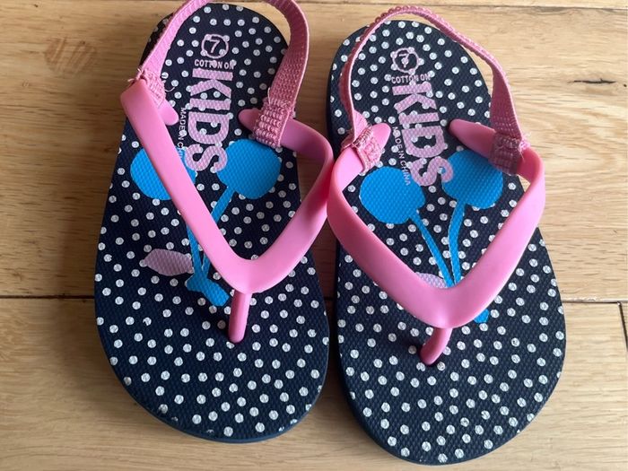 Cotton on Kids' Pink & navy polka dot Flip Flops Size 7 EUR 24 BNWOT
