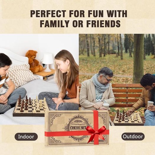 Chess Set | Wooden Chess Board Piece Set Games | 29x29cm Folding Chessboard for Storage | 2 Extra Queen | Strategy Educational Games for Kids and Adult