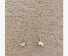 Silver Drag Through Earrings with Heart Charms