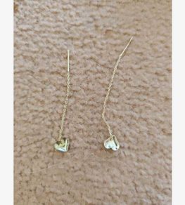 Silver Drag Through Earrings with Heart Charms