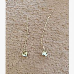 Silver Drag Through Earrings with Heart Charms