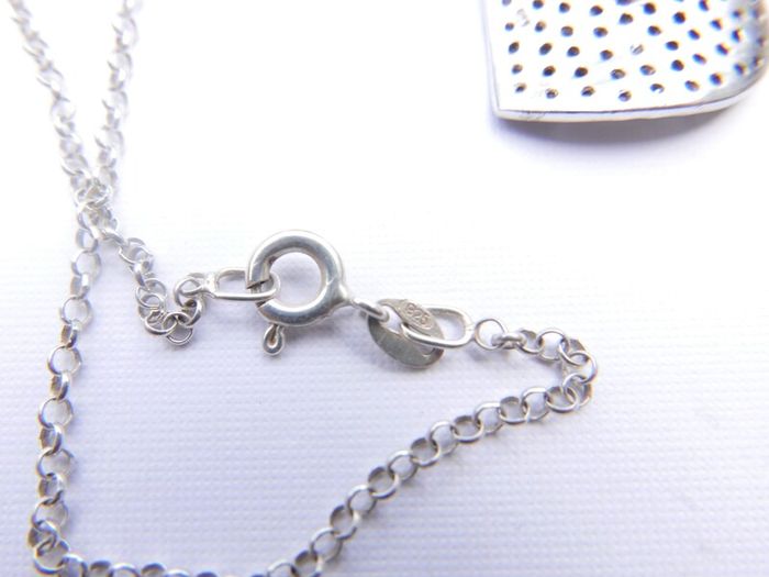 Vintage Sterling Silver 925 Cubic Zirconia Heart Set ring and chain with pendant 12,24g - lent 24" - size O