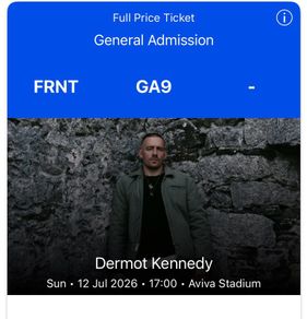 Standing tickets for Dermot Kennedy @ The Aviva - 12th July