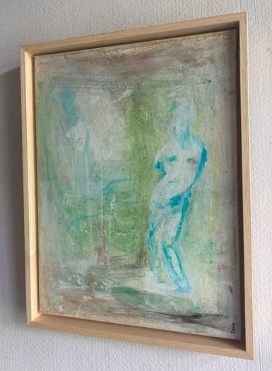 Original Painting Free Frame Biophilic Palette Painting of gardrn Roman statue Quiet Luxury Aesthetic