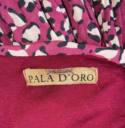 Burgundy & Cream Midi Dress from Pala D'oro Size L-XL / UK 14-16 / EU 42-44