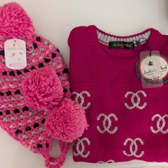 BNWT Girls Pink Winter Set - Jumper & Pom-Pom Hat