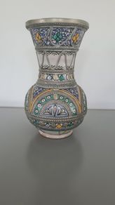 Vase Fes Blue & White With Silver Filigree