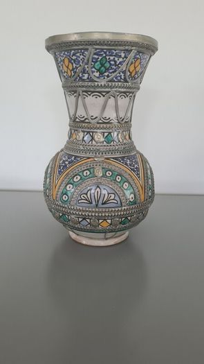 Vase Fes Blue & White With Silver Filigree