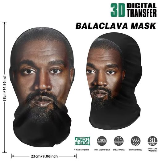 New 3D Printed Kanye Mask Elastic Mesh Full Face Mask for Men Women Cosplay Headwear Hip Hop Fashion Balaclava Hood Hat Headgear