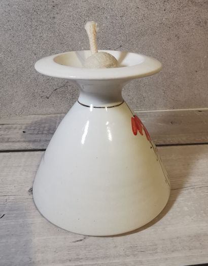 Louis Mulcahy Oil Lamp White Floral Hand Made Painted Irish Pottery With Wick