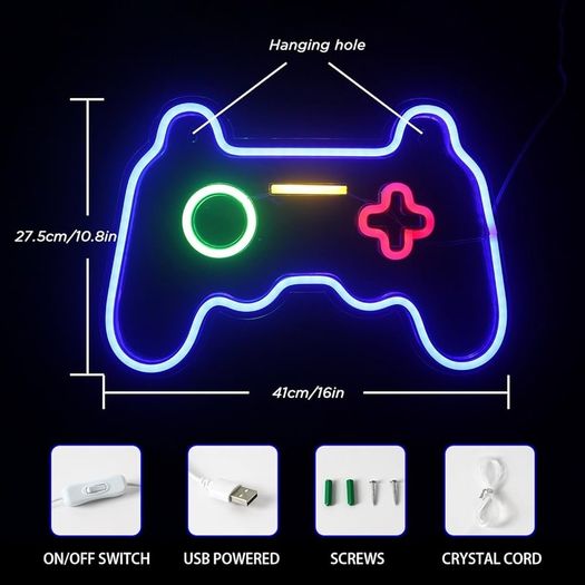 Game Neon Signs Neon Light Gaming LED Neon Lights Wall Art Blue Neon Night Light for Kids Game Room Bar Bedroom Home Decoration 16''x11''