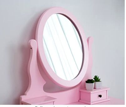 Bedroom Furniture Pink Dressing Table 3-Drawer Makeup Dresser Set with Stool Oval Mirror