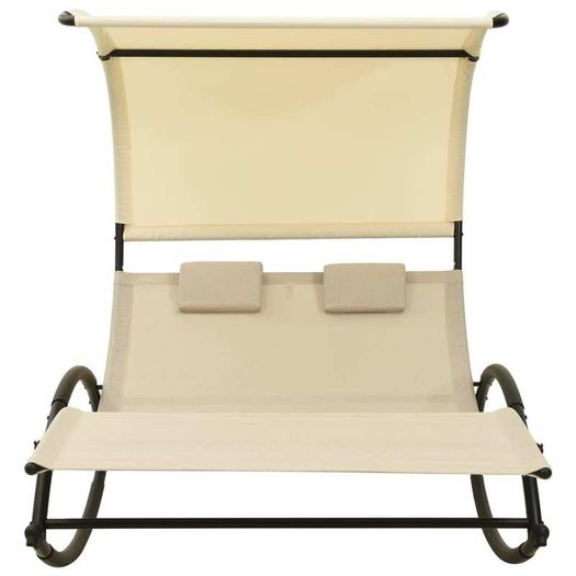 Double Sun Lounger with Canopy Textilene Cream