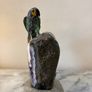 Premium Ruby in Zoisite Gemstone Parrot Carving on Unique Amethyst Crystal Geode Image 3