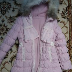Girls padded jacket coat with lace and fur 5-7 yo