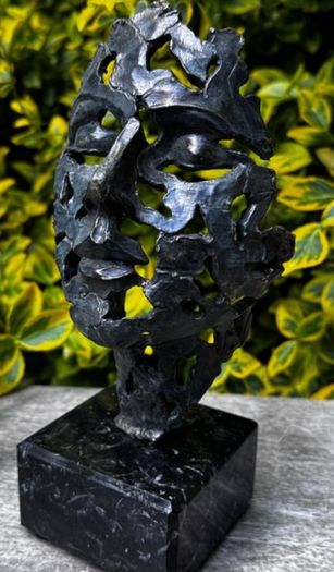 Surrealist Bronze Mask Inspired By Salvador Dali (21cm) - Patinated Bronze, Marble