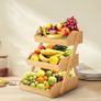 3-Tier Bamboo Fruit Basket Bowl Holder, Bread Vegetables Storage Stand for Kitchen Countertop, Snacks Rack in Home Kitchen and Office Image 2