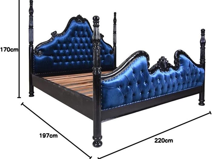 FOUR-POSTER BED CHATEAU MONTESPAN Column Bed 180 x 200 cm Double Bed Velvet Solid Mahogany Bed Frame