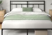 Double Bed Frame with Headboard 4ft6 135 x 190 cm 11.8 Height Metal Bed Base with Steel Slat Support - Storage Space Underneath Modern Design  Easy Assembly  Black