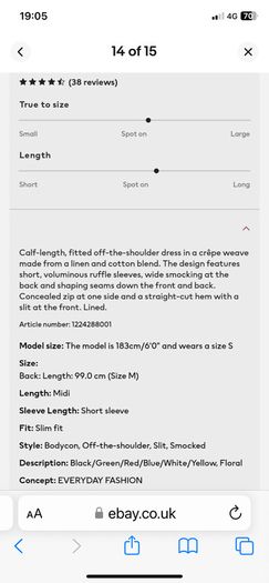 H&M Black Floral Off-the-shoulder Linen Cotton Midi Dress