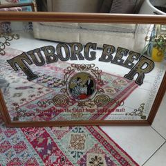 Vintage mirror Tuborg Beer advertising wood framed 75 x 54cm