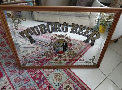 Vintage mirror Tuborg Beer advertising wood framed 75 x 54cm