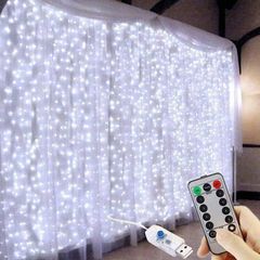 300 LED Curtain Lights, USB Window Lights, 3m x 3m 8 Modes Remote Control Fairy Light Waterproof LED Copper String Lights for Outdoor Indoor Wedding Party Garden Bedroom Decoration, Cool White (FREE SHIPPING)