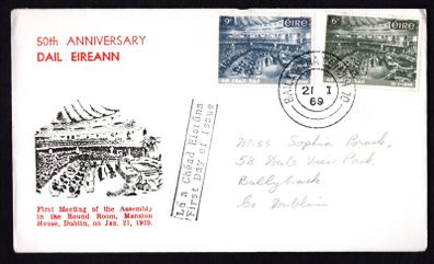 1969 Ireland 50th Anniversary of the First Meeting of Dail Eireann Commemorative Stamps Illustrated First Day Cover (FDC)