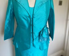 Antonelle Tacchini Italian made 100% silk 3 piece suit, Best fit UK 12. Turquoise Mother of the Bride Occasion