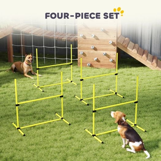 4 Pieces Dog Agility Training Equipment, Adjustable Height Jumps Hurdle with Carrying Bag for Outdoor, Yellow