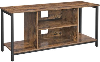 TV cabinet, TV table, TV shelf, lowboard with open compartments, living room, 110 x 40 x 50 cm, industrial design, vintage, dark brown
