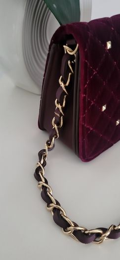 Accessorize burgundy velvet gold stud and chain bag - Rrp 50
