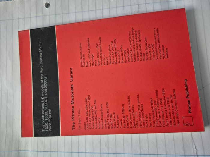 The book of the Ford Cortina Mark lll stanton abbey. car care and service manual pitman