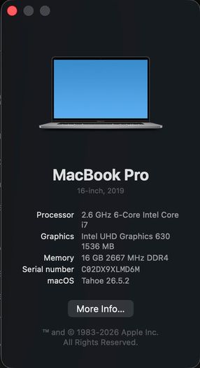 MacBook Pro 16" 2019 i7-9750H | 16GB | 500GB | Radeon Pro 5300M 4GB