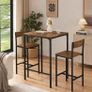 Industrial Bar Table Set with 2 Bar Stools Vintage Brown Black 3 Piece Breakfast Dining Set Image 2