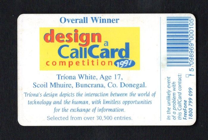 1997 Ireland 10 unit Design a Call Card '97 by Triona White depicting the interaction between the world of technology and the human Call Card Used