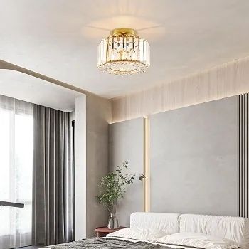 Ceiling Lights, Semi Flush K9 Crystal Chandelier Lamp with Metal Lampshade, E27 Gold Ceiling Lighting, Modern Light Fittings for Kitchen Hallway Living Room Bedroom Hall Home Decoration