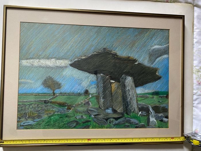 Title: Vintage Framed Pastel Drawing Poulnabrone 1984Dolmen, Co. Clare (Signed 'Mark',