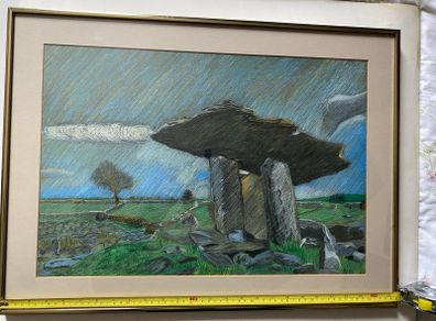 Title: Vintage Framed Pastel Drawing Poulnabrone 1984Dolmen, Co. Clare (Signed 'Mark',