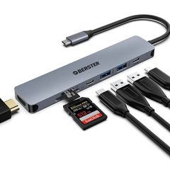 USB C Hub Dual Monitor, 7 in 1 Multiport USB C Dock with 4K HDMI Output, USB 3.0, 100W PD, SD/TF Card Reader USB C Adapter Compatible with MacBook Pro/Air/Surface Pro 8 and Other Type C Devices