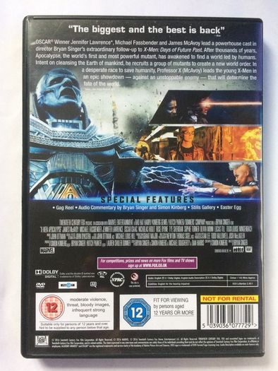 X-Men: Apocalypse (Marvel) [2016] James McAvoy, Michael Fassbender, Jennifer Lawrence, Oscar Isaac, Nicholas Hoult, Rose Byrne, Tye Sheridan, Sophie Turner, Olivia Munn & Lucas Till  [Movie DVD]