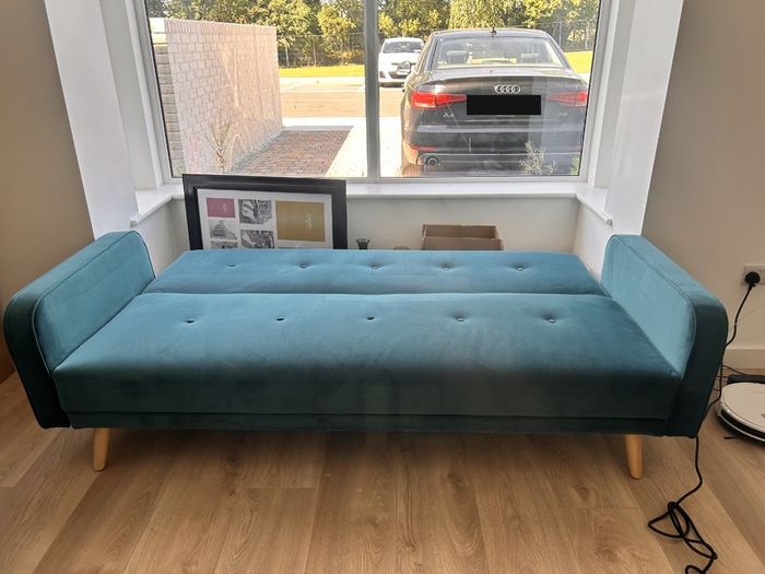 Light Teal Velvet 3 Seater Sofa Bed