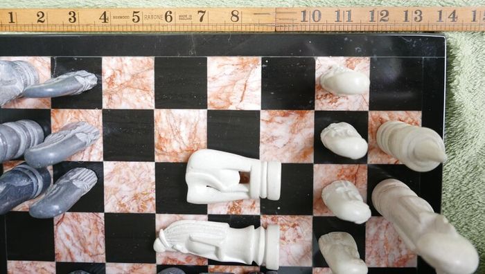 Vintage Marble Chess Board, 14 inch and Handcrafted African Soapstone Chess Set (king 6")