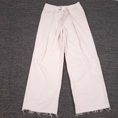 Zara Off White Cream Belted Frayed Hem Wide Leg Cargo Utility Jeans Size S
