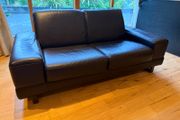 Designer Navy Leather Seater Sofa Excellent Condition