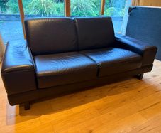 Designer Navy Leather Seater Sofa Excellent Condition